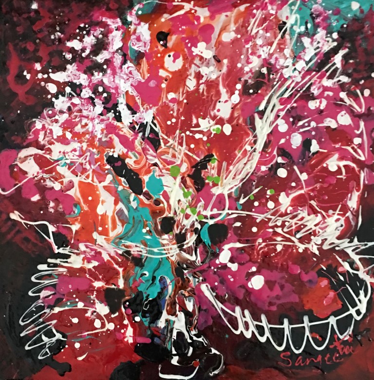Red Blossom - Earth: Paintings/Landscapes: Mixed media on canvas, 12"×12", USD 300